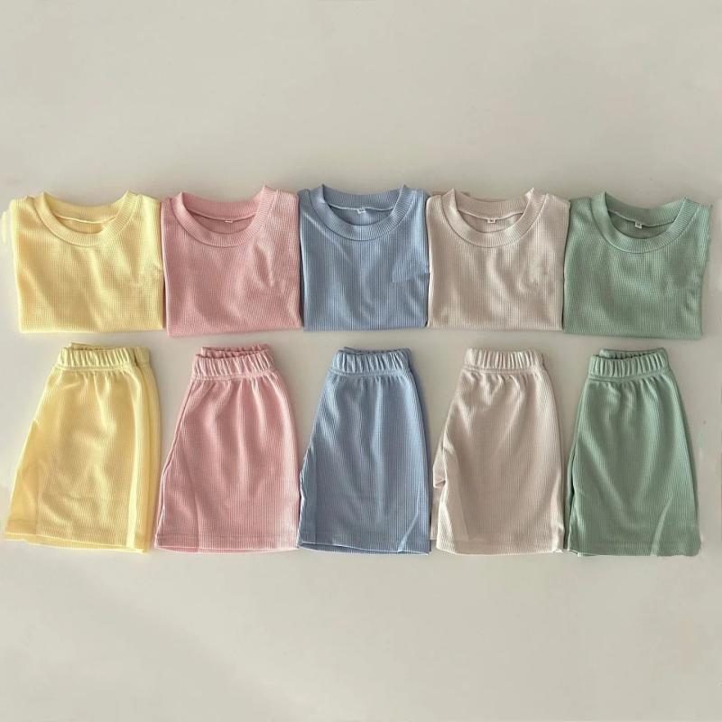 セットアップ キッズ 子供服 上下セット 半袖 Tシャツ ハーフパンツ ワッフル素材 刺繍入り 通気性 吸汗速乾 涼しい 部屋着 普段着 お出かけ スポーツ 動きやすい 80cm 90cm 100cm 110cm 120cm