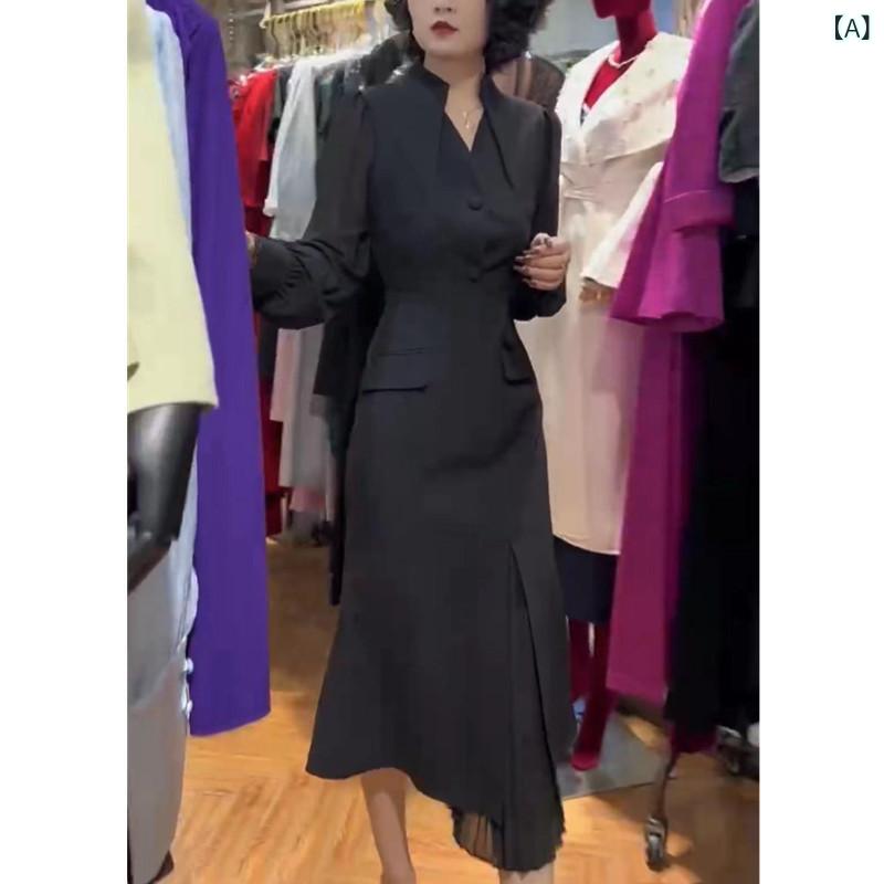 ワンピース レディース 長袖 Vネック ロング丈 タイトシルエット ニット素材 伸縮性 体型カバー 美ライン 通勤 オフィス お呼ばれ きれいめ 動きやすい 大人 おしゃれ オフィス カジュアル デート