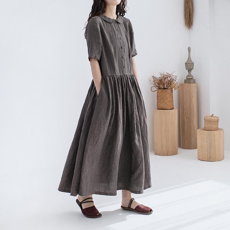 ワンピース レディース チュニック 半袖 コットン混 ミモレ丈 ゆったり 体型カバー Aライン 切り替え シンプル 無地 大人 カジュアル 動きやすい おしゃれ きれいめ 春夏用 ナチュラル｜やすらぎマーケット