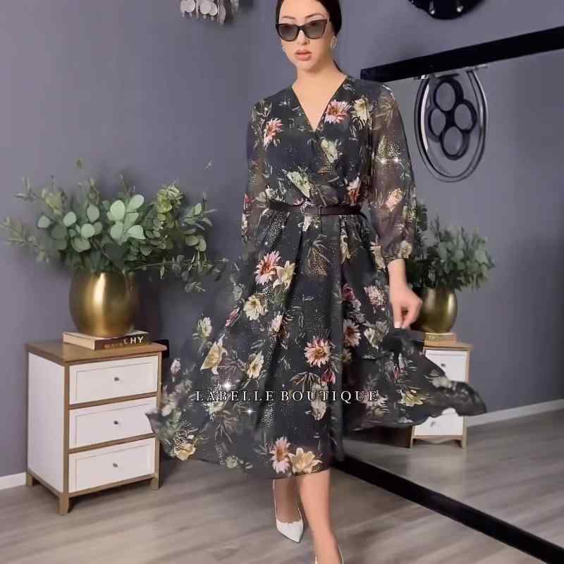 ワンピース レディース 長袖 ロング丈 Vネック 切り替えデザイン ウエストマーク リボンベルト付き Aライン きれいめシルエット 大人 かわいい 通学 通勤 お出かけ 普段使い 体型カバー 着痩せ