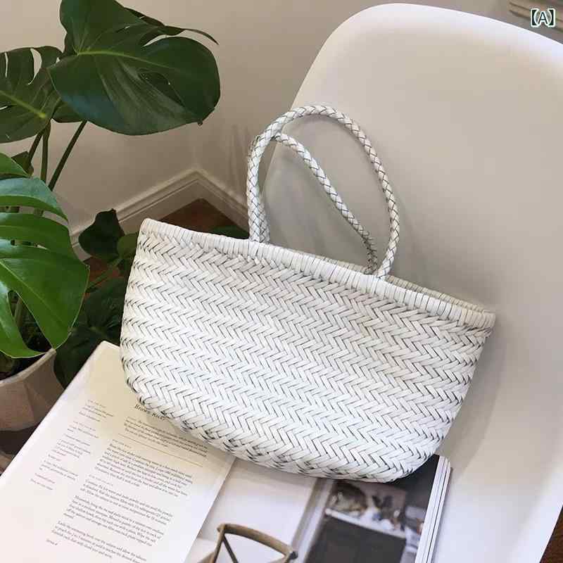 ハンドバッグ レディース レザー 牛革素材 手編み メッシュ イントレチャート 巾着バッグ 革 かごバッグ 海辺 リゾート 旅行 肩掛け お出かけ 高級感 収納しやすい 手提げ 軽量|やすらぎマーケット