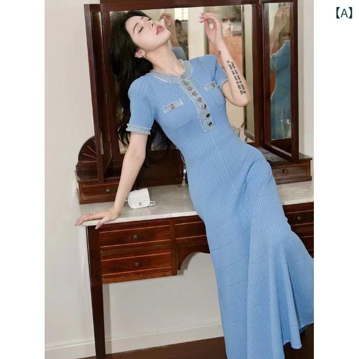 ワンピース レディース 半袖 ロング丈 Aラインワンピース パフスリーブ ウエストマーク ミモレ丈 フレアスカート 通気性 通学 通勤 デート お出かけ 大人っぽいシルエット 体型カバーしやすい
