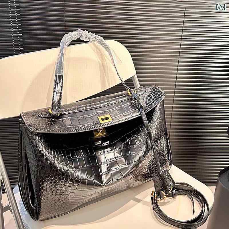 ハンドバック レディース クロコダイル柄 ショルダーバッグ 2way 独立独歩型 鞄 大電気容量 通い 通学 肩かけ 曲がった掛け 真四角型 持ちはこぶ助けになる
