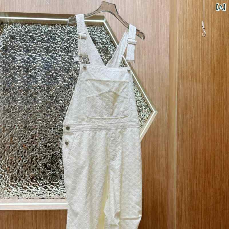 サロペット レディース オーバーオール レース刺繍 ゆったり ストレートパンツ 夏服 コットン素材 レトロ感 体系カバー 動きやすい キャミソールパンツ カジュアルスタイル ロング丈