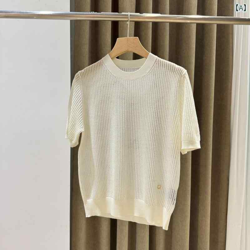 編み物 レディース 朱夏編み物 半袖 トップス ティーシャツ 透かし編み 綿織物混 薄っぺら 遊撃手丈 労働者の一団のど首 編み物 無地 朱夏プルオーバー 通気性 冷やりとした 下着類 重ね着 着回し