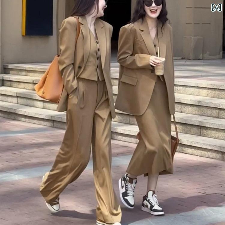 セットアップ レディース 背広 上衣 より良い ズボン下 3点書き割り 事務室心地好い 通い服 テーラードジャケット ノースリーブより良い ロングズボン下 キレイめ 分かりやすい 無地 表現スタイル引き上げる オフィスコーデ