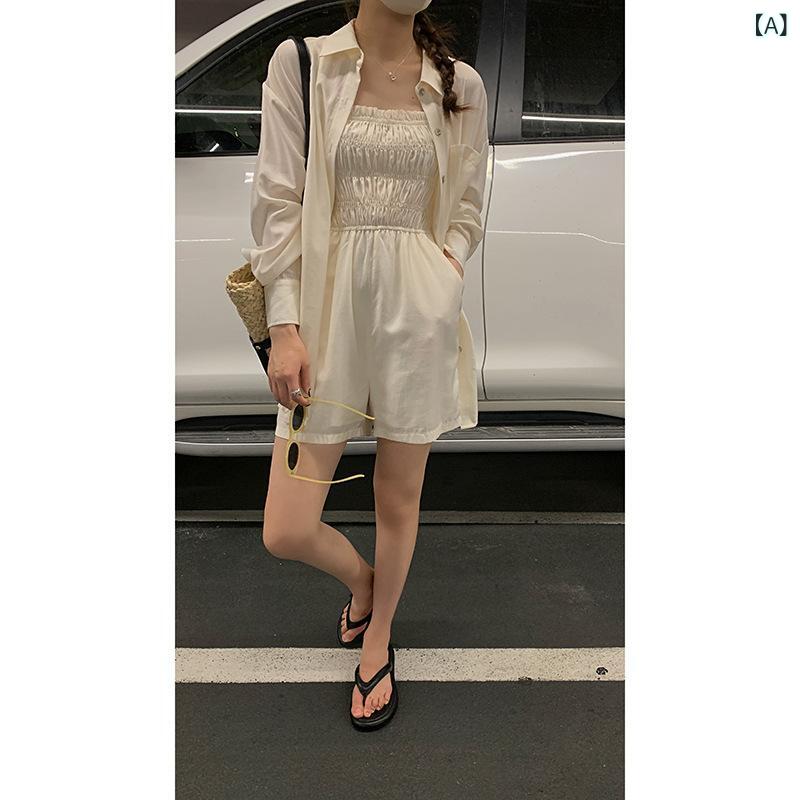 セットアップ レディース 合奏団 トップ ロングズボン下 2点書き割り 長袖 薄っぺら 羽織り UV撥ねのける 日焼打つ手 ノースリーブ オールインワン 無地 体型取りまかなう 着回し 納めるし分かりやすい 動き分かりやすい