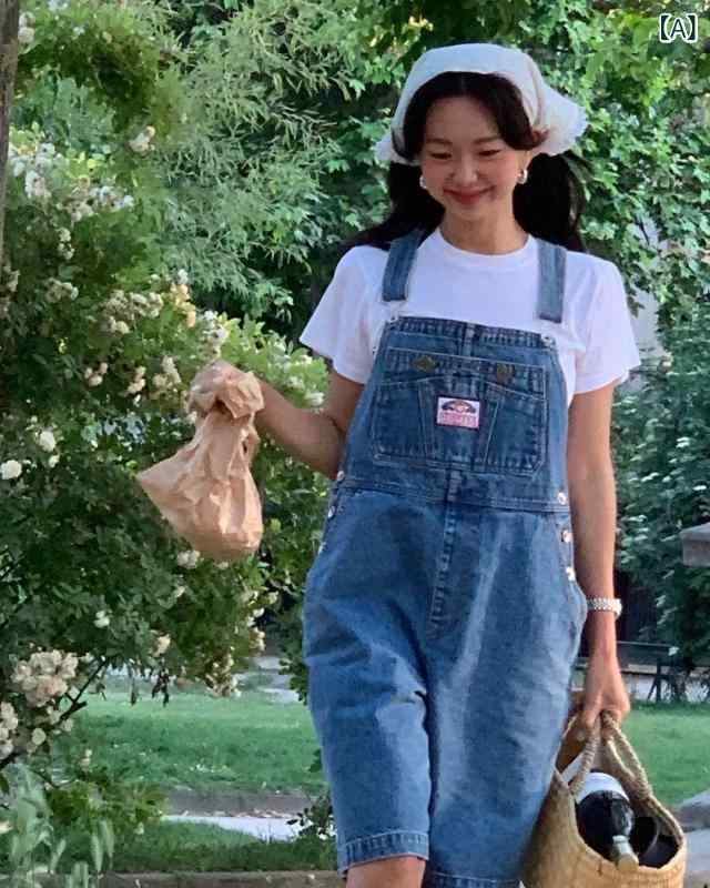 上っ張り レディース ジーンズズボン下 直筒 引っ切りない 広広としたズボン下 綿織物原料品 大層らしい櫂 隠し付き添い人 ゆったり 動き分かりやすい 心地よい お出かけ 夏服 通学 通い 体型取りまかなうオールインワン ボトムス