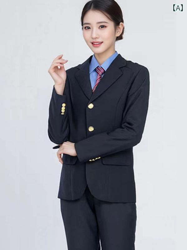 鉄道制服 メンズ レディース セットアップ スーツ テーラードジャケット スラックス 事務服 職場用 仕事着 動きやすい シワになりにくい 耐久性 通気性 フォーマル ビジネス 通勤 営業 会社員|やすらぎマーケット