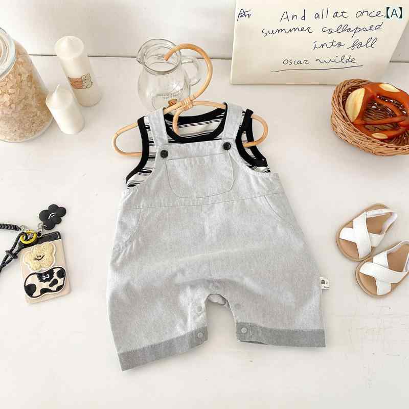 ベビー服 セットアップ お坊っちゃん 夏用 上っ張り ノースリーブ 上下書き割り みどり児服 赤ちゃん 綿織物混素材 愛くるしげ 今めかしい 冷やりとした 分かりやすい 動き分かりやすい お出かけ お宮参り 差し上げ物 差し上げ物 生み出すこと祝い事