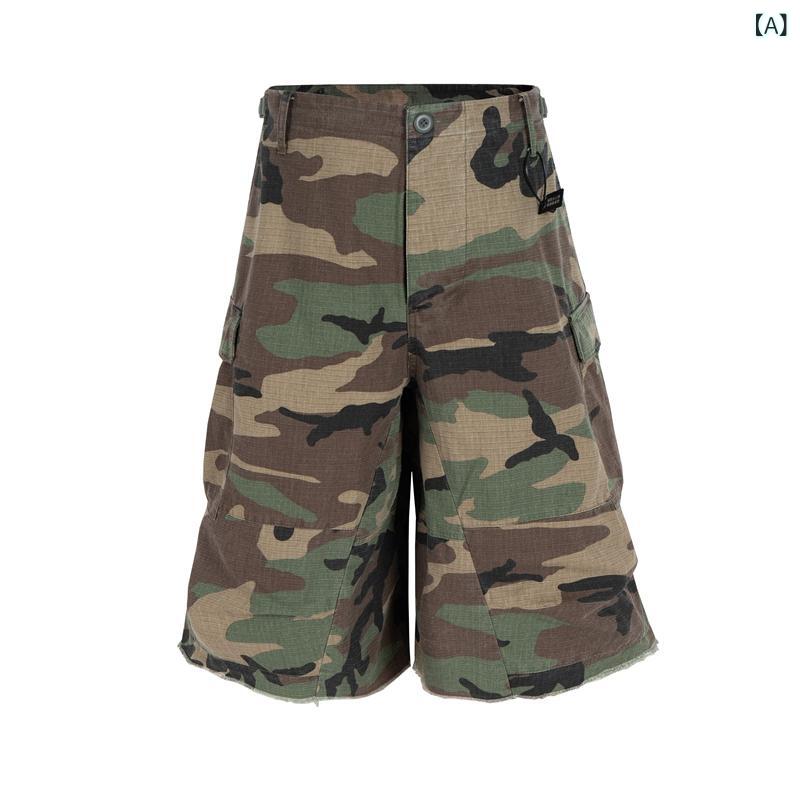 カーゴパンツ メンズ カモフラージュ柄 ハーフパンツ 七分丈 ミリタリー 迷彩 ショートパンツ ワイド ゆったり 多機能ポケット付き ストレッチ生地 動きやすい ワークパンツ ストリート カジュアル 作業着 アウトドア 夏｜やすらぎマーケット