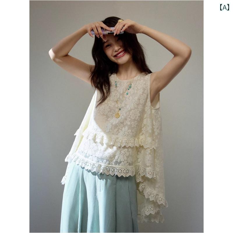 トップ レディース ノースリーブ レーストップス シフォン原料品 Vのど首 貯蔵タンクいの一番 夏服 好いたらしいめ 通気性好いたらしい 冷やりとした お出かけ 事務室 重ね着風 女子らしい 体型取りまかなう 口さかしい 分かりやすい