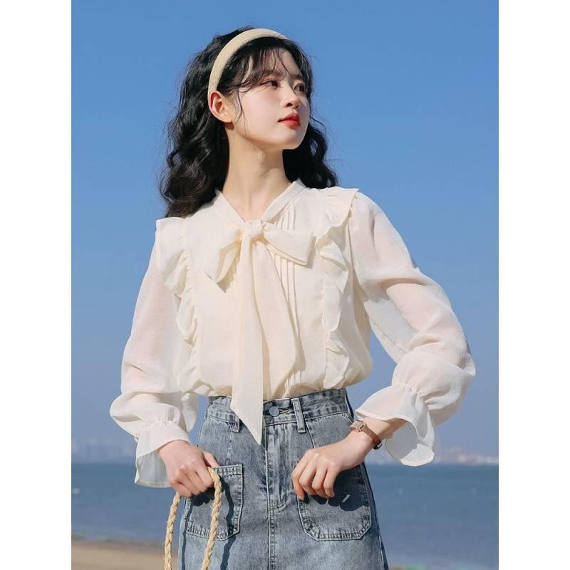 ブラウス レディース 長袖 フリル スタンドカラー シフォン素材 ジョーゼット とろみ感 上品 きれいめ オフィスカジュアル 通勤 事務服 襟付き トップス 卒園式 入園式 謝恩会 発表会 演奏会 お呼ばれ 二次会 結婚式 無地 フェミニン ボウタイ風 ｜やすらぎマーケット