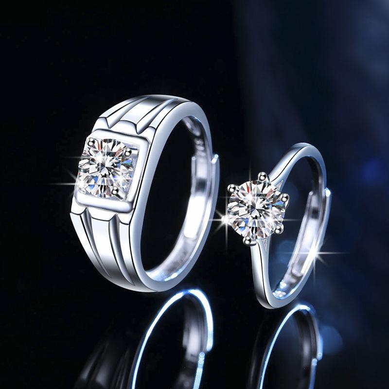 ペアリング シルバー925 モアサナイト 指輪 カップル 2個セット プロポーズ 結婚指輪 プレゼント 記念日 シンプル ジュエリー アクセサリー ギフト 婚約指輪 レディース メンズ 誕生日 バレンタイン ホワイトデー｜やすらぎマーケット