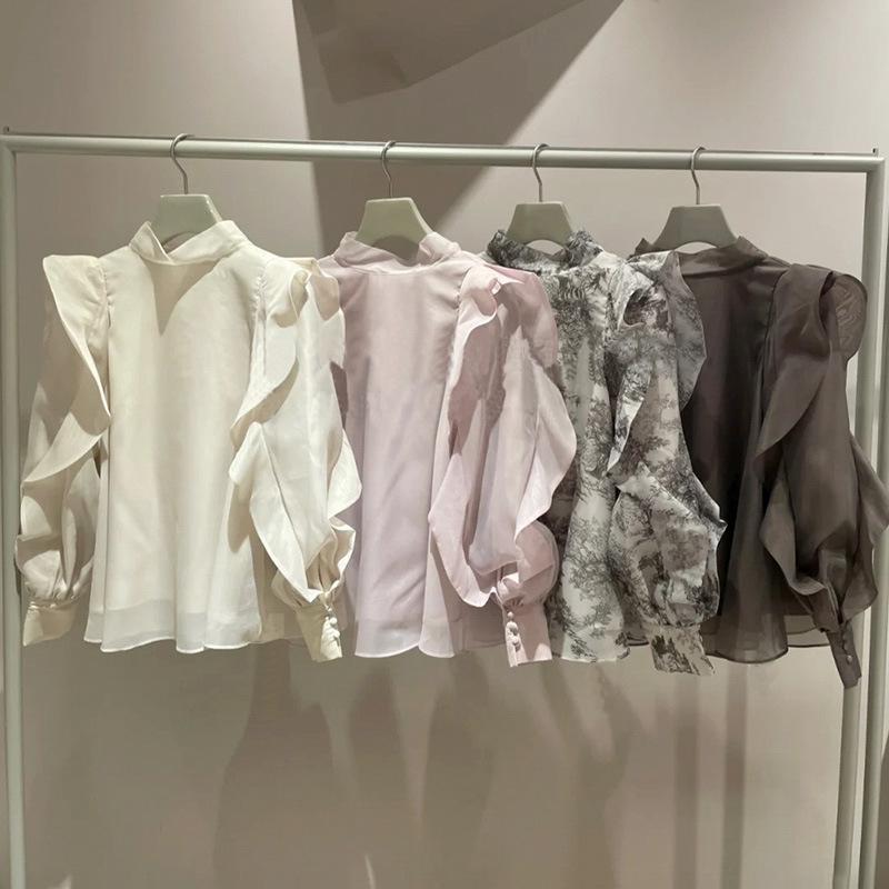 ブラウス レディース シフォン リボン フリル 長袖 立ち襟 ボウタイ トップス シャツ オフィス 通勤 事務服 フォーマル 卒園式 入園式 卒業式 入学式 演奏会 発表会 結婚式 二次会 透け感 無地 華やか 春秋 白|やすらぎマーケット