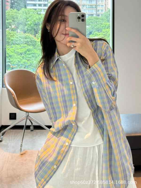 シャツ レディース マドラスチェック ブラウス リネン 襟付き カジュアル 春夏 長袖 羽織り 北欧 トップス ゆったり オーバーサイズ ナチュラル シンプル 涼しい 麻素材 前開き 通勤 通学 普段着 体型カバー｜やすらぎマーケット
