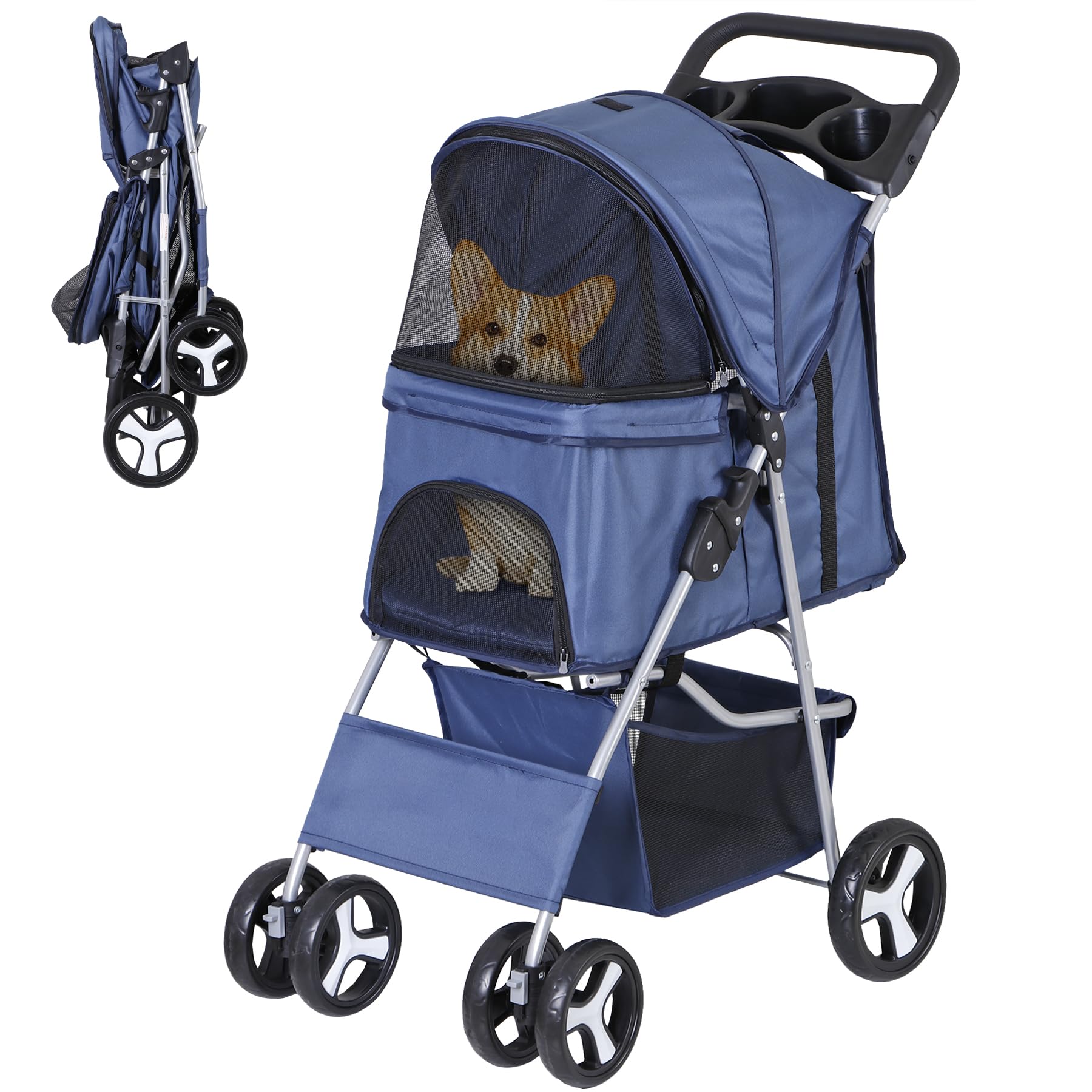 ペットカート 犬用バギー 4輪 折りたたみ ペットベビーカー 犬用 キャリー ドッグ かーと 耐荷重15kg 多頭 猫 子犬 小型犬 中型犬 老犬 介護 散歩 トラベルキャリア 軽量 収納カゴ｜やすらぎマーケット
