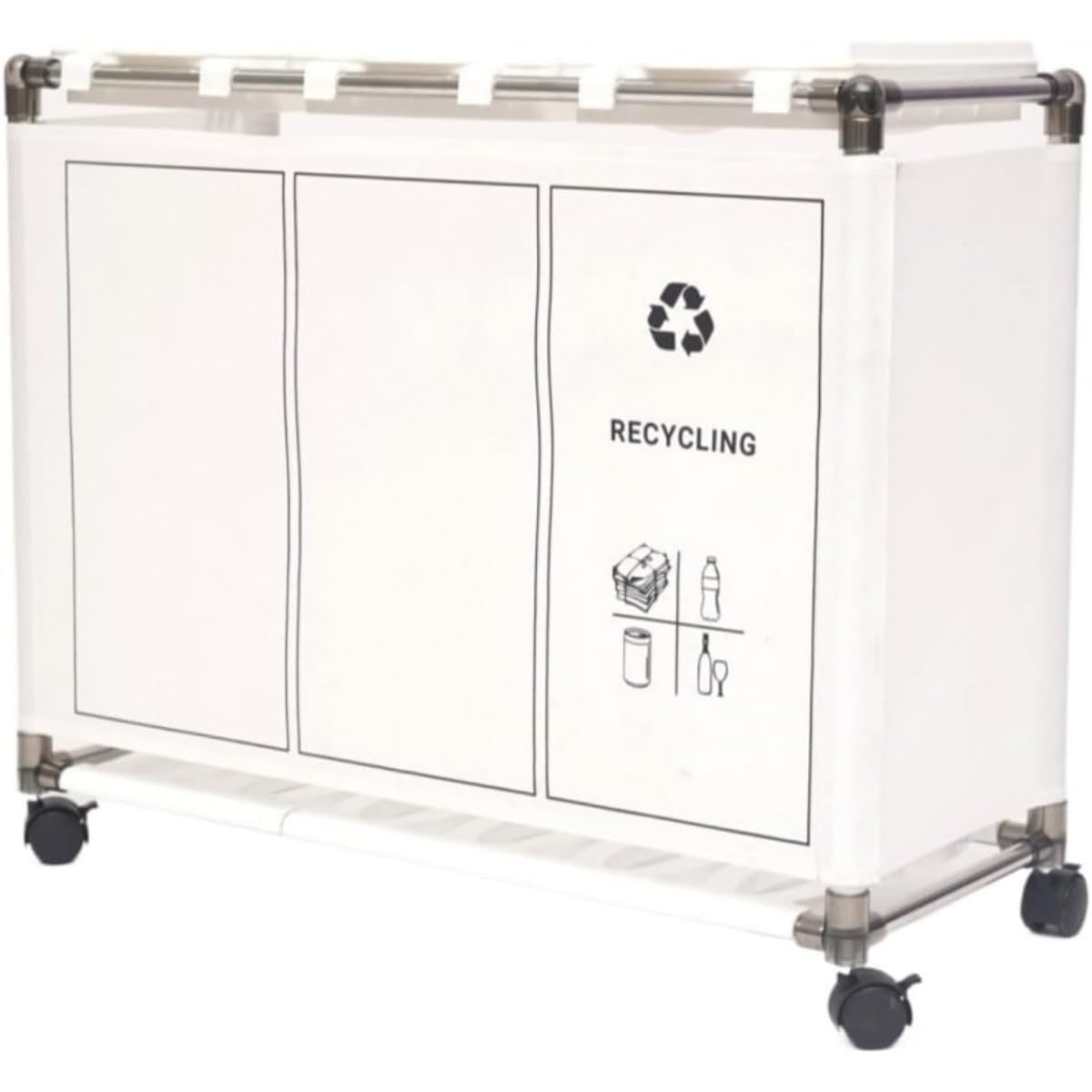 ゴミ袋ホルダー ふた付き 3分別 30L&times;3 ゴミ箱 合計90L キャスター付き ダストボックス 蓋付き レジ袋収納 目隠し 家庭用 キッチン リビング 分別ゴミ スタンド 便利 おしゃれ ホワイト｜やすらぎマーケット