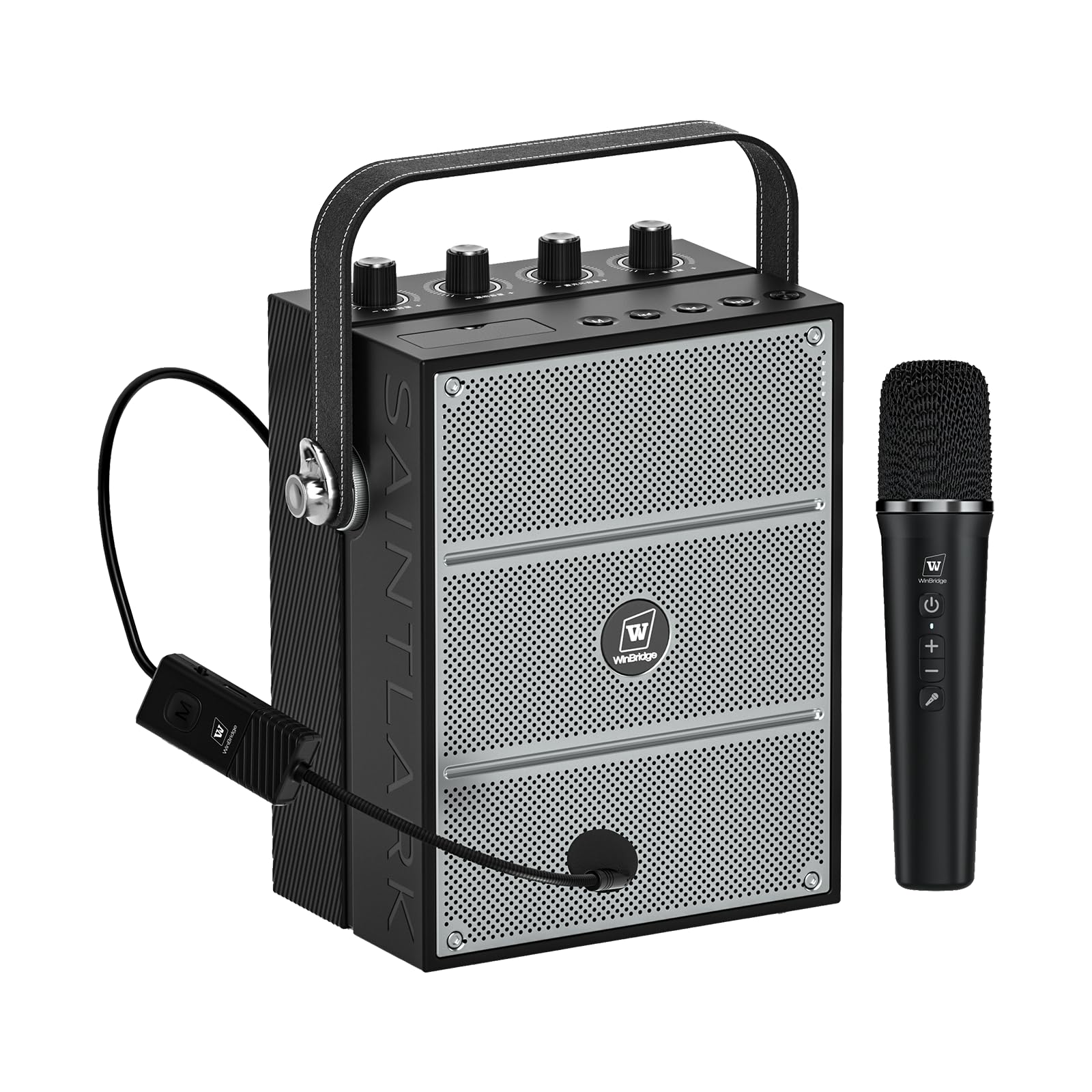 WWinBridge 60W ハンドヘルドマイク ポータブル拡声器 2つのマイクPAシステム 音楽再生 エコー/録音/USB/AUX/TFカード ヘッドセットマイク アウトドア、指導、小規模パーティー、研修、イベント、｜やすらぎマーケット