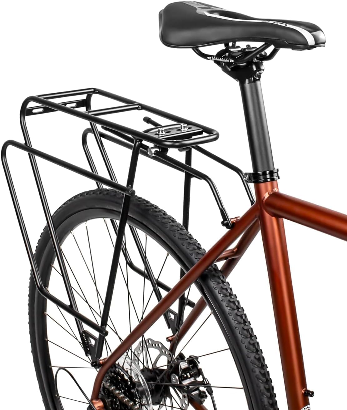 リアキャリア 自転車 キャリア ロードバイク 荷台 クロスバイク リアラック 後つけ 26-29インチ 700c ディスクブレーキ マットブラック カスタム 荷物ラック 自転車キャリア｜やすらぎマーケット