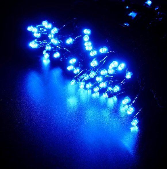 【防水強化品】LED96球フラッシュストレートライト青色　ＬＥＤイルミネーションライト/ＬＥＤ青色/ブラックストレートコード/常点プラグコード付｜ＹＡＴＡＢＥカンパニー