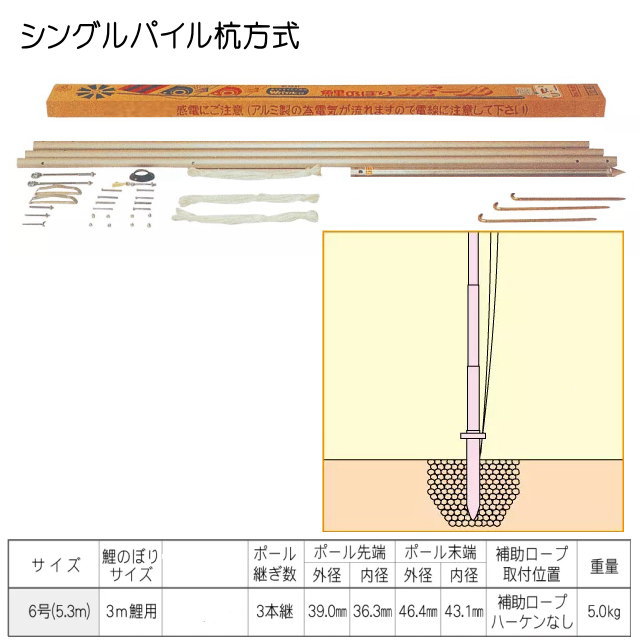 楽天市場】6号こいのぼりポール（3ｍこいのぼり用） 全長5.71ｍ アルミ