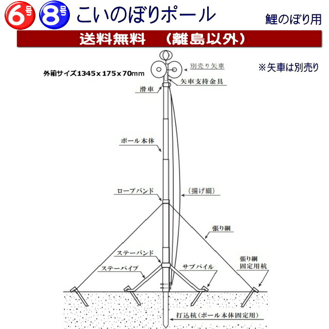 Y！2セット　補助杭付■激安！新品♪10号ポール 鯉のぼり用■ 鯉のぼり用ポール【鯉幟】ダイヤポール10号(5m鯉のぼりセット用