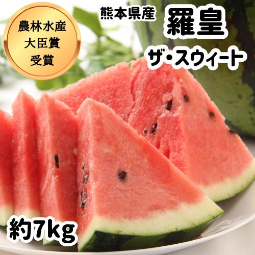 熊本県産 羅皇ザ・スウィート 2L 約7kg ギフト プレゼント 甘い お取り寄せ 送料無料 フルーツ 国産 大玉 スイカ 西瓜