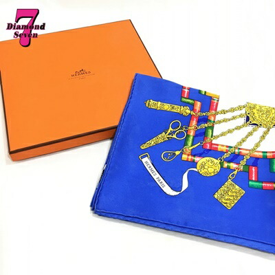 送料無料 エルメス Hermes カレ90 ハサミ Petite Main お針子さん 大判 スカーフ Scarf シルク100 ブルー 青 マルチ レディース 箱付き Mergertraininginstitute Com