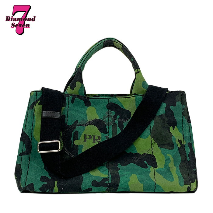 【中古】PRADA プラダ CANAPA カナパ B2642B 帆布 緑 緑であること 擬装柄 家鴨フラ 2way トートバッグ ショルダーバッグ ハンドバック 鞄 レディース お上さん *k932*