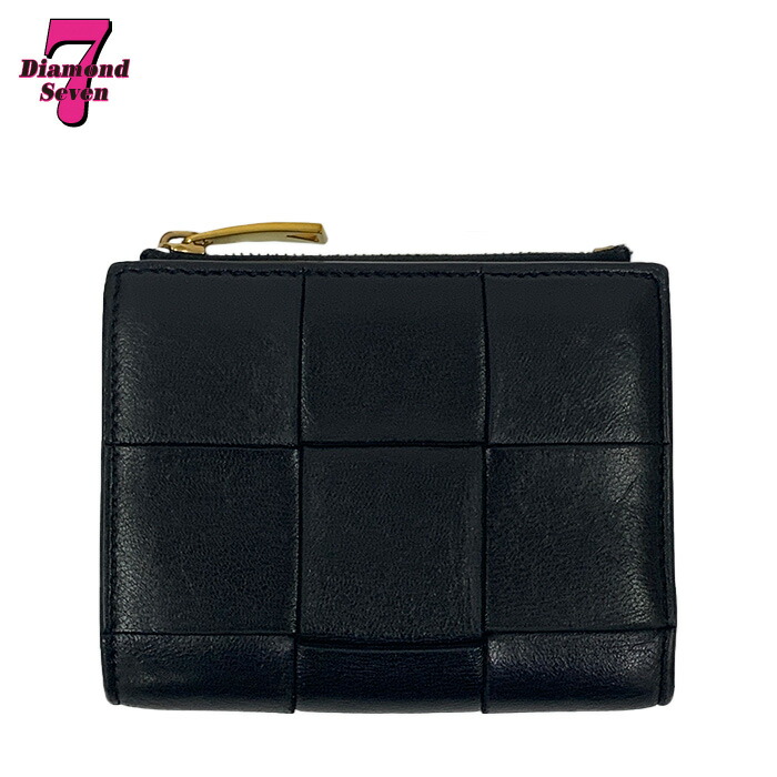 【中古】BOTTEGA VENETA ボッテガヴェネタ イントレチャート なめし革 二つ折り 札入れ ウォレット 706010 黒いこと 黒 ミニ パウダーコンパクト   *k932