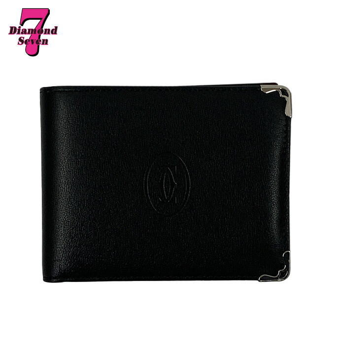 【中古】】Cartier カルティエ 帆柱 ドゥ カルティエ 二つ折りウォレット L3001369 がま口 ミニがま口 黒 黒いこと ボルドーワイン なめし革 カーフスキン メンズ 成人男性 *k932 メンズ財布-財布・ケース-バッグ・小物・ブランド雑貨