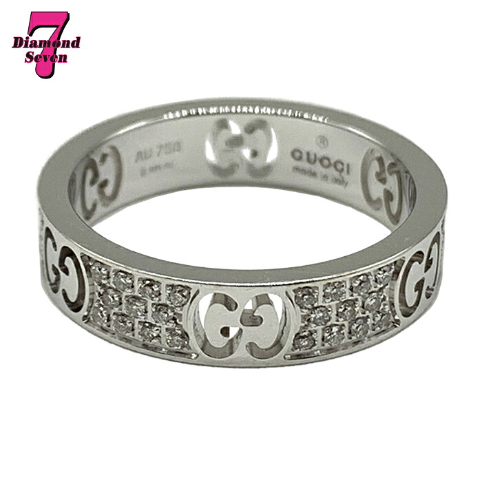 【中古】【美品】GUCCI グッチ スターダスト アイコンリング 指輪 ジュエリー アクセサリー ダイヤモンド ロゴ K18 金 750 11号 レディース メンズ *k932*｜ダイヤモンドセブン店