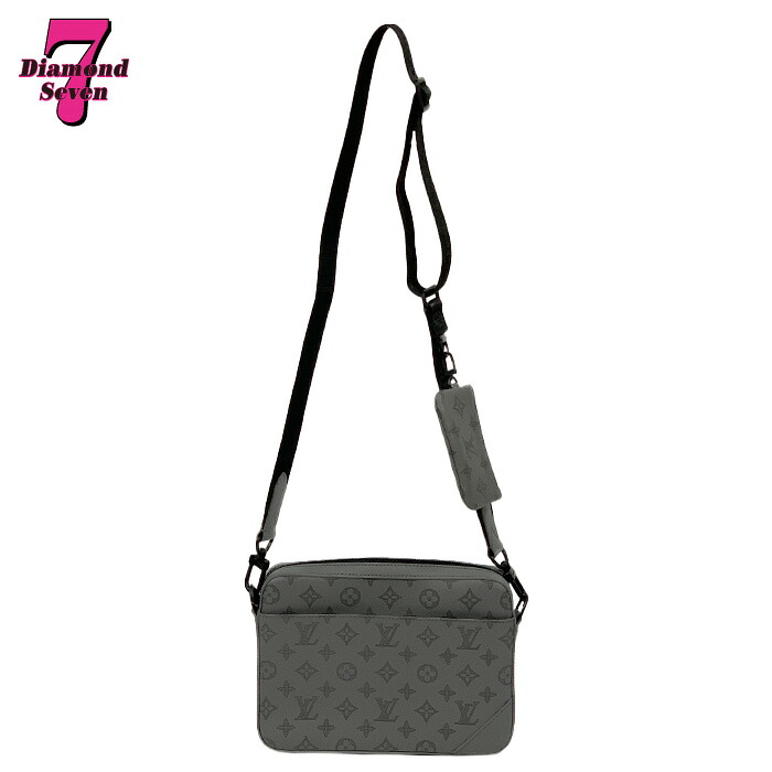 【中古】【美品】Louis Vuitton ルイヴィトン モノグラム シャドウ デュオ メッセンジャー M46104 ショルダーバッグ グレー 灰色 モノクロ モノトーン シンプル 鞄 カバン 男性 メンズ *k932*