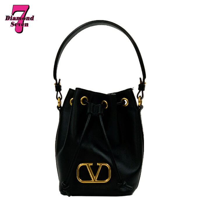 【中古】VALENTINO バレンティノ  Vロゴタイプ 名書き 井戸釣瓶御徒面子 ミニ 黒いこと 4W2POZ44VNL 黒 なめし革 合切袋 ハンドバック ショルダーバッグ 2way レディース バレンチノ バレンティノ  *k932*
