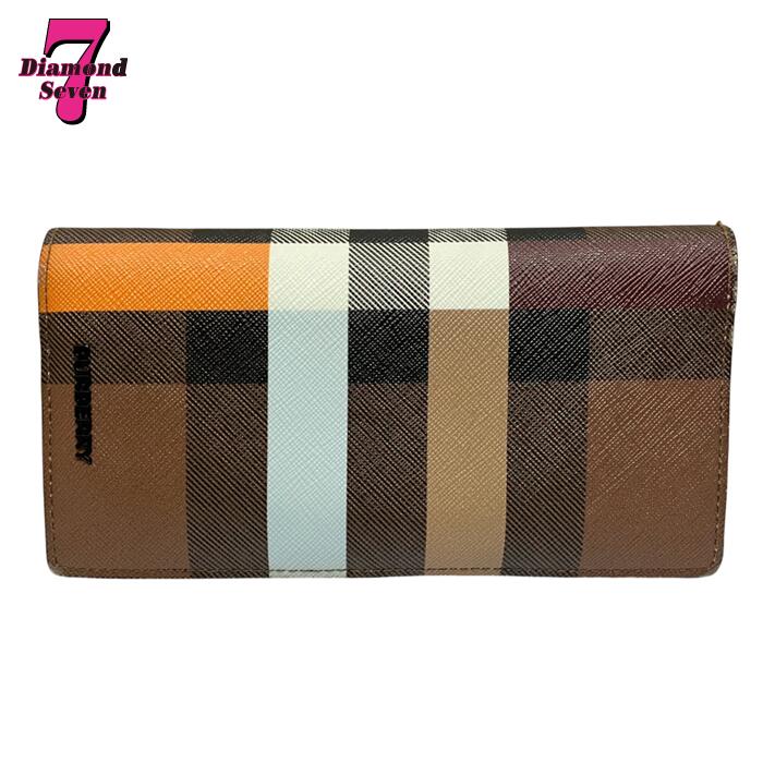 送料無料【中古】BURBERRY バーバリー カラーブロック チェック ロングウォレット PVC レザー マルチカラー ブラウン 二つ折り 長財布 メンズ 男性 ブランド プレゼント 8062872