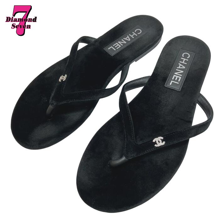 貨物輸送無料【中古】美品 CHANEL シャネル ココマーク 砂浜サンダル 天鵞絨 黒いこと トングサンダル シューズ 黒 メンズ 成人男性 ブランド名 差し上げ物 G45716 #38.5 25.5糎 サンダル-ビーチサンダル