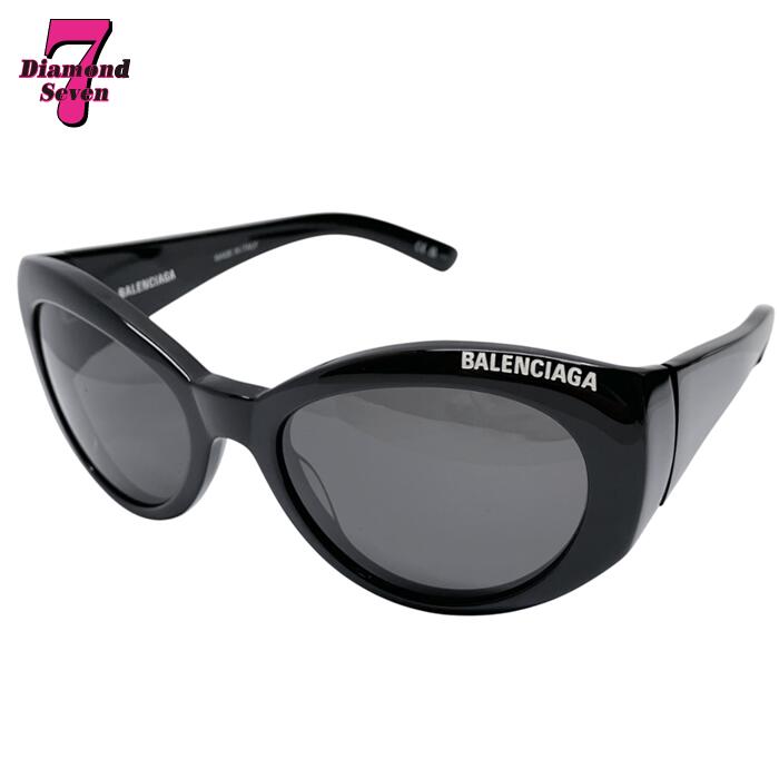 送料無料【中古】美品 BALENCIAGA バレンシアガ サングラス ブラック アセテート キャットアイ ロゴ アイウェア メンズ ユニセックス 男性 小物 ブランド プレゼント BB0267S 001|ダイヤモンドセブン店