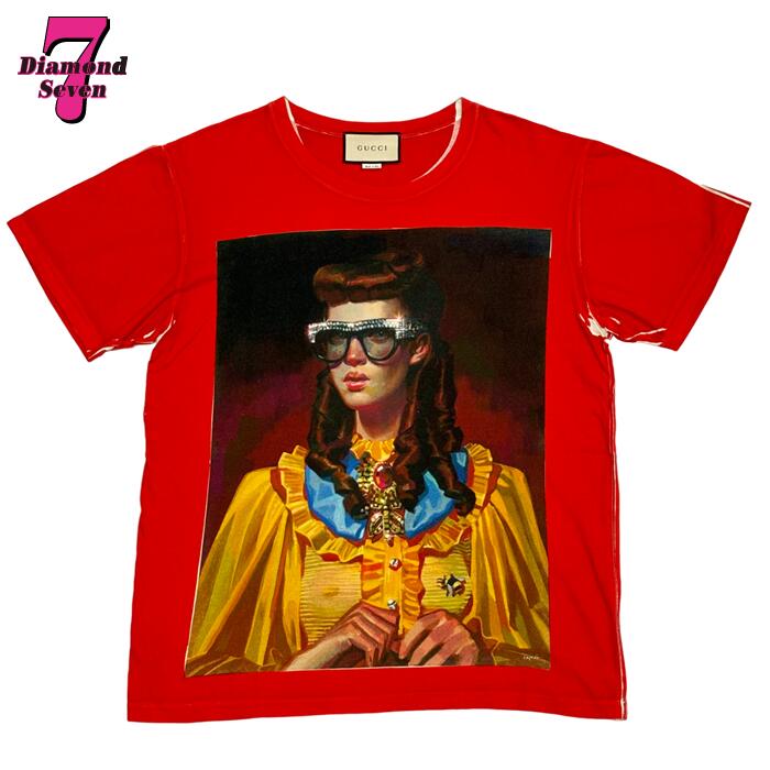 送料無料【中古】美品 GUCCI グッチ イグナシ・モンレアル Tシャツ Ignasi Monreal コットン プリント 半袖シャツ レッド コラボ レディース メンズ ユニセックス 服 ファッション ブランド Ｍ 492347