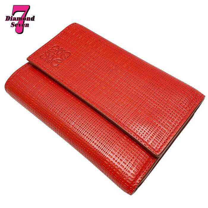 送料無料【中古】極美品 LOEWE ロエベ リネン バーティカルウォレット レザー レッド アナグラム コンパクト 財布 二つ折り レディース 女性 ユニセックス ブランド プレゼント
