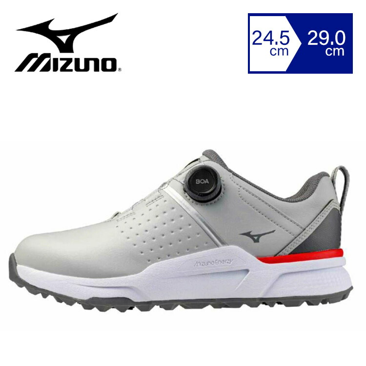 【営業日即日発送】 MIZUNO ミズノ ハザードエナジー ボア ゴルフ シューズ メンズ 51GQ2501 03 HAZARD ENERZY BOA グレー×ダークグレー×レッド 4E相当 スパイクレス BOA 幅広 防水 2025年モデル