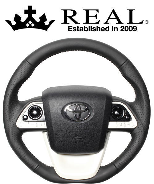 REAL STEERING オリジナルシリーズ トヨタ プリウスPHV ZVW52用 カラー：オールレザー(ブラックステッチ) (50-LPB-BK)【ハンドル】【自動車パーツ】レアル ステアリング｜矢東タイヤ