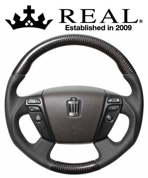 REAL STEERING オリジナルシリーズ トヨタ ヴェルファイア ハイブリッド ATH20W用 カラー：ブラックカーボン(ブラックユーロステッチ) (H20-BKC-BK)【ハンドル】【自動車パーツ】 レアル ステアリング