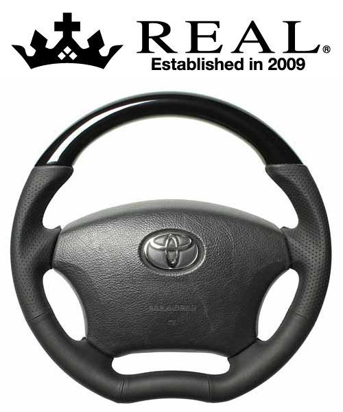 REAL STEERING オリジナルシリーズ トヨタ ランドクルーザープラド 120系用 カラー：ピアノブラック(ブラックユーロステッチ) (H200-PBW-BK)【ハンドル】【自動車パーツ】 レアル ステアリング