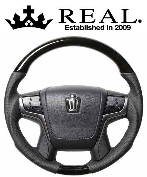 REAL STEERING プレミアムシリーズ ラウンドシェイプ トヨタ クラウンマジェスタ 210系用 カラー:ブラックウッド (H30P-BKW-BK)【ハンドル】【自動車パーツ】レアル ステアリング|矢東タイヤ