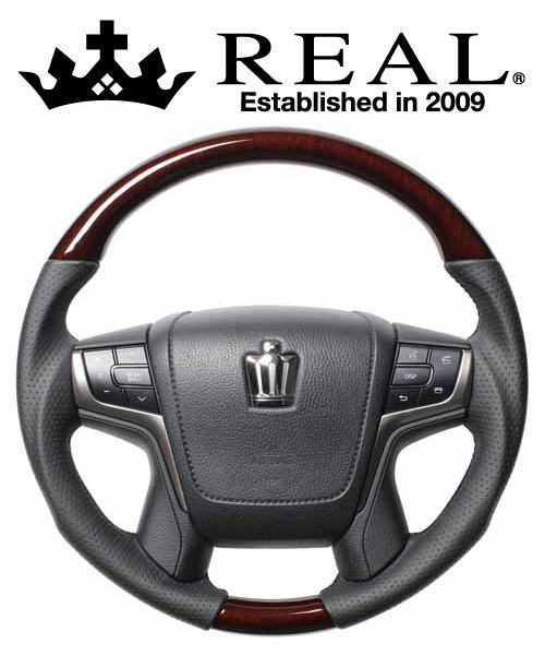 REAL STEERING プレミアムシリーズ ラウンドシェイプ トヨタ クラウンマジェスタ 210系用 カラー:30ブラウンウッド (H30P-BRW-BK)【ハンドル】【自動車パーツ】レアル ステアリング|矢東タイヤ