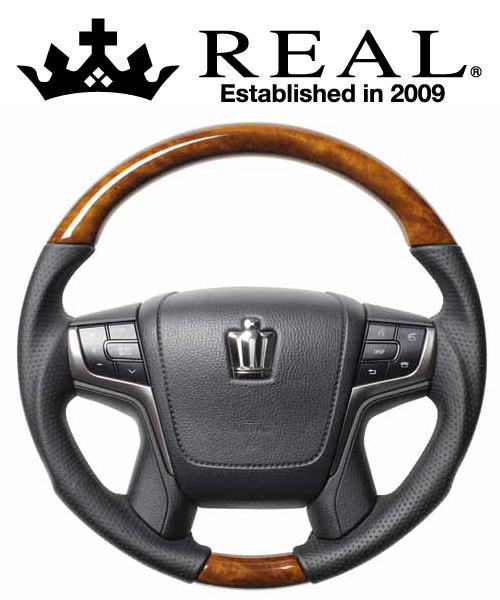 REAL STEERING プレミアムシリーズ ラウンドシェイプ トヨタ ランドクルーザー 後期 200系用 カラー：30ライトブラウンウッド (H30P-LBW-BK)【ハンドル】【自動車パーツ】 レアル ステアリング