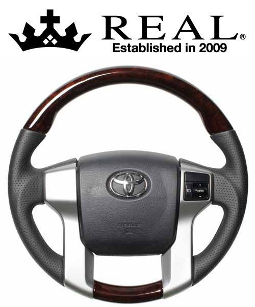 REAL STEERING オリジナルシリーズ ガングリップ トヨタ ランドクルーザープラド 前～中期 150系用 カラー：ブラウンウッド (J150G-BRW-BK)【ハンドル】【自動車パーツ】 レアル ステアリング