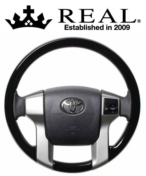 REAL STEERING オリジナルシリーズ オールウッド トヨタ ランドクルーザープラド 前～中期 150系用 カラー：ピアノブラック (J150W-PBW-BK)【ハンドル】【自動車パーツ】 レアル ステアリング