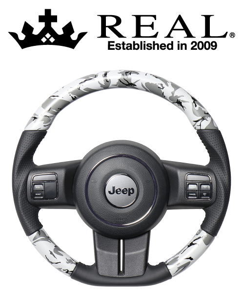 REAL STEERING オリジナルシリーズ ジープ ラングラー 後期 JK38S用 カラー:グレー迷彩プリント (JPA-GRT-BK)【ハンドル】【自動車パーツ】 レアル ステアリング